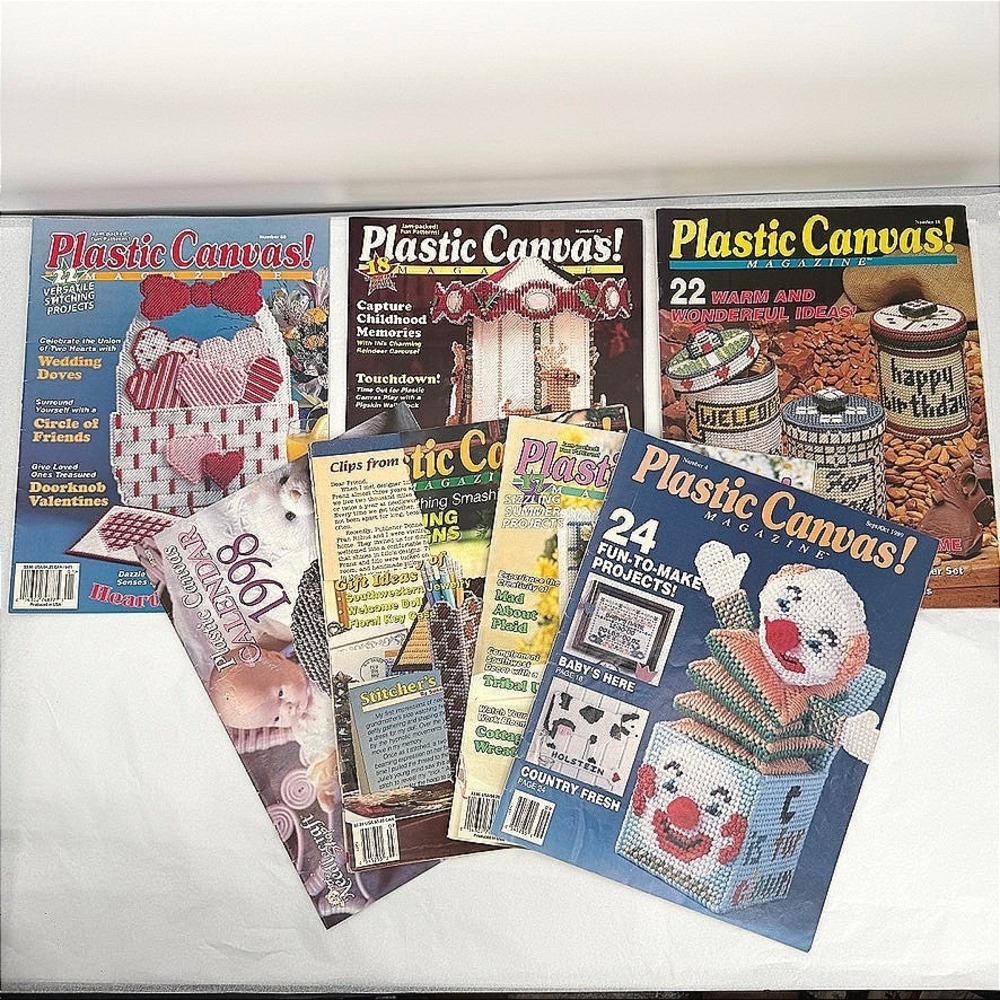 Plastic Canvas Magazine LOT of 7 Vintage Patterns Projects Home Decor Crafting